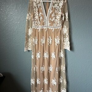 Forever 21 Sheer Lace Dress with White Embroidery